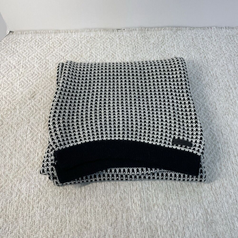 Coach Womens Scarf Black White Knit Wool Cotton Blend Logo Detail Classic Chic